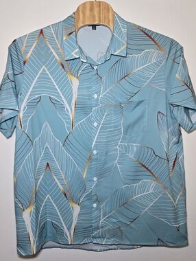 Ouku Mens XXXL Tropical Floral Hawaiian Print Button Down Shirt Resort Beach